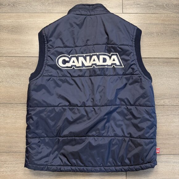 Hudsons Bay Company Olympic Quilted Puffer Embroidered Hooded Vest HBC Canada M - Picture 2 of 7
